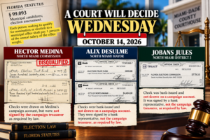 Comparison of 2026 North Miami qualifying checks for Hector Medina, Alix Desulme and Jobans Jules ahead of the October 14 court hearing.